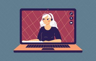 Notebook mit Videokonferenz